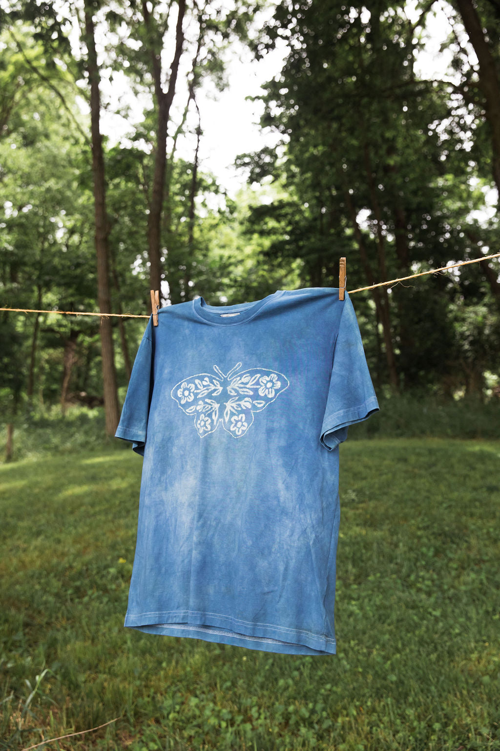 Indigo Dyed Butterfly Tee - Large