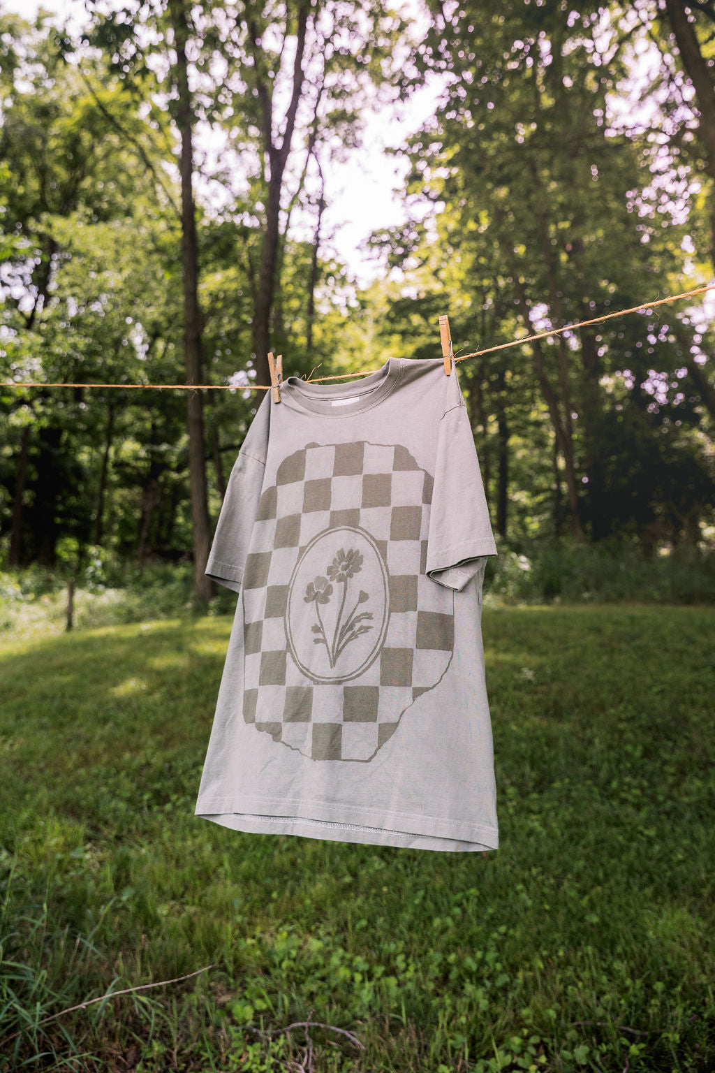 Pomegranate + Iron Dyed Floral Checkered Tee - Large