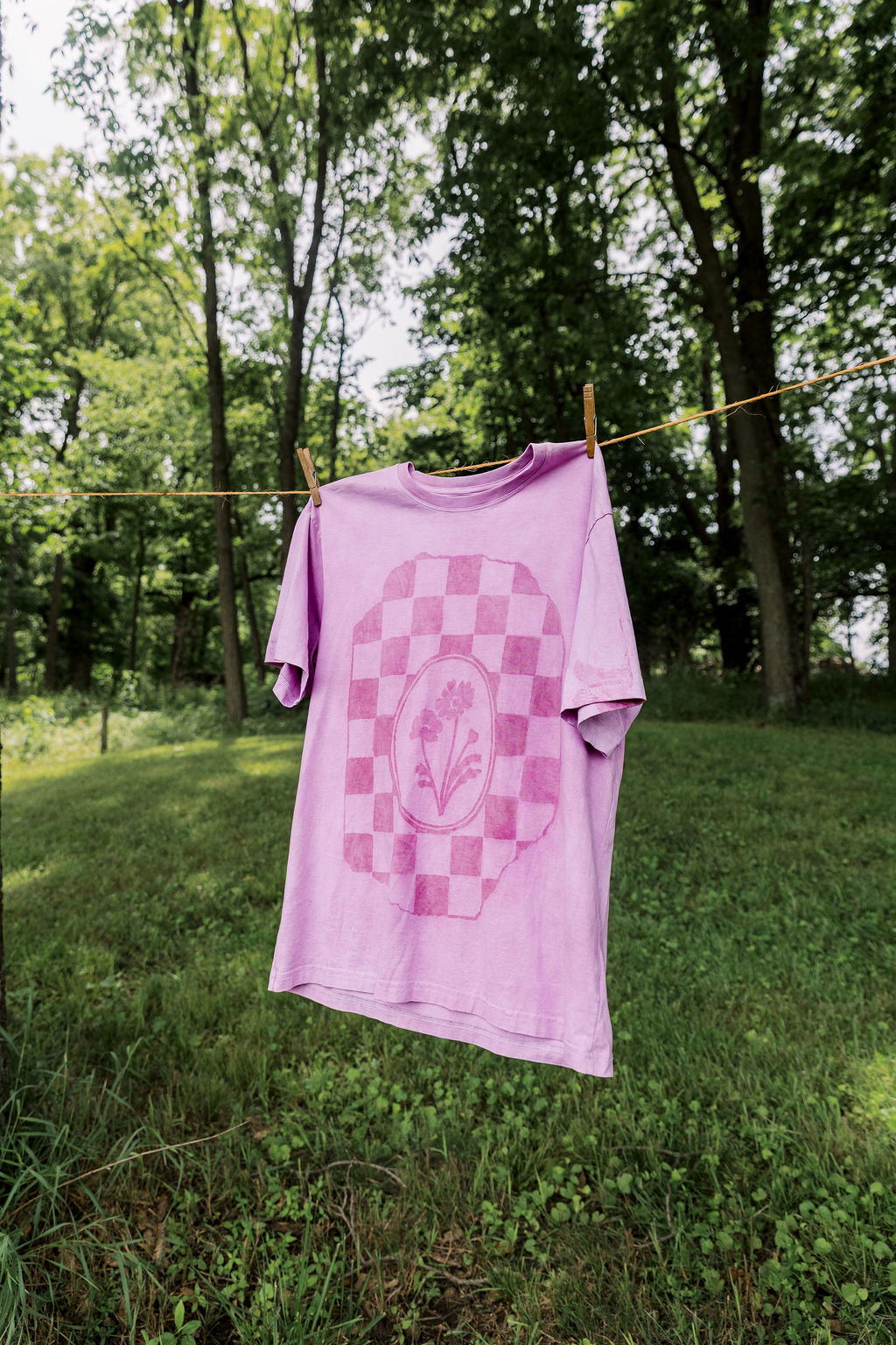 Lac Dyed Floral Checker Tee - Large