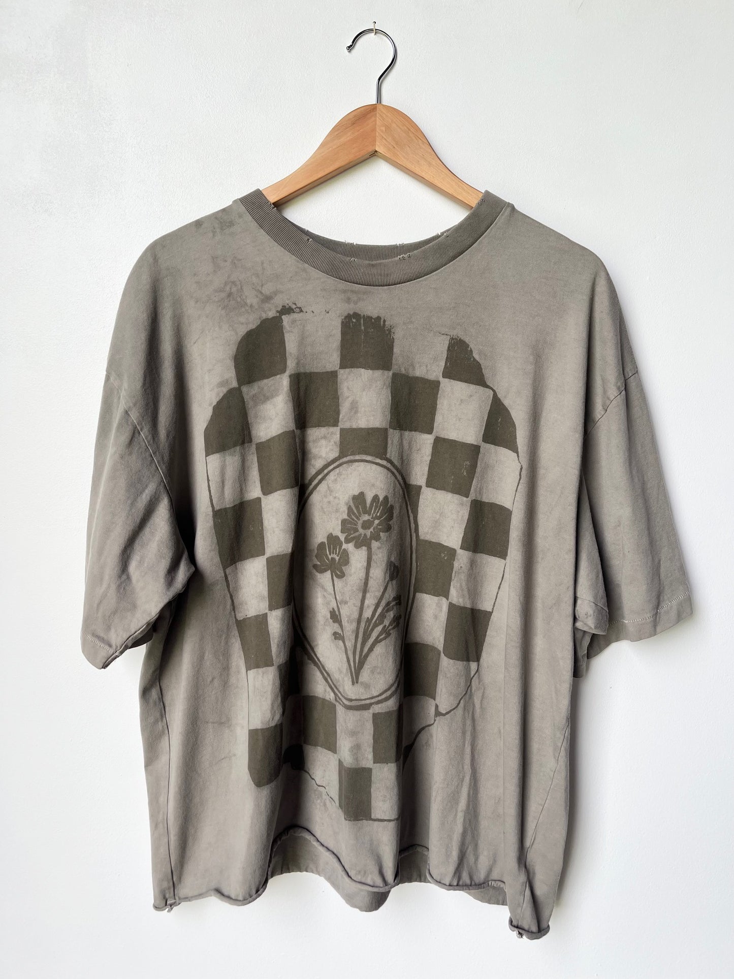 Pomegranate + Iron Dyed Floral Checkered Tee - Large