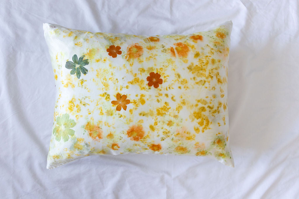 Plant-Dyed Silk Pillowcase - Marigold Print